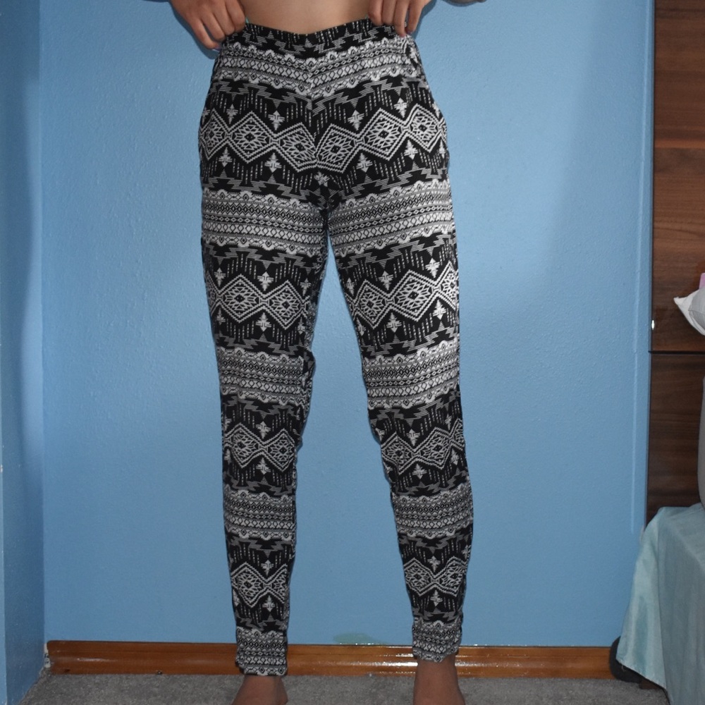 Black and white pants.